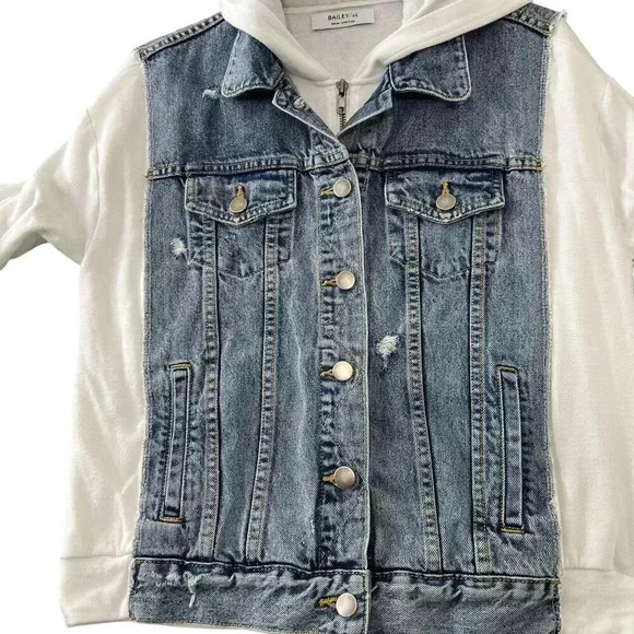 Bailey 44 Womens L Denim White Super Soft Stretchy Arms Hood Back Hidden Zipper - Picture 5 of 16